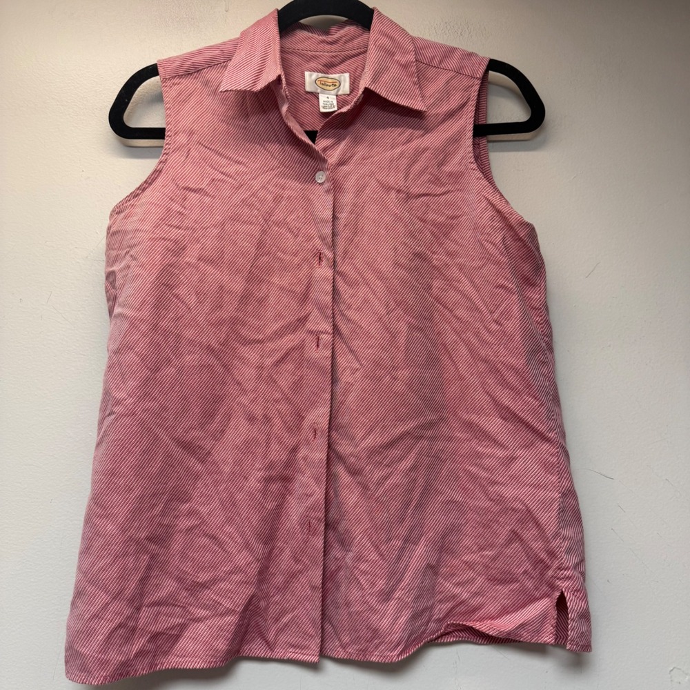 Talbots Sleeveless Button Down Women 4 Red White Excellent Striped Collared Top